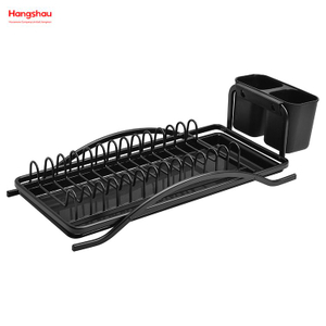Black Powder Coated Aluminum Alloy Dish Rack Plastic Dish Tray Rack Kitchen Stand Dish Rack Countertop Dish Rack Cup Holder 