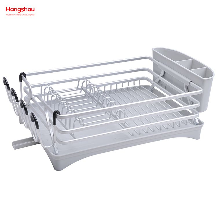 Kitchen Dish Rack Cup Holder Aluminum Alloy Dish Rack over Sink Organizer Stand Dish Rack Countertop Metal Drying Plastic Dish Tray Rack 