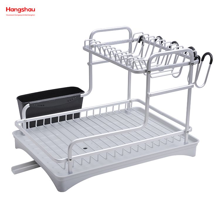 Organizer Double Deck Stand Dish Rack Kitchen Utensils Storage Aluminum Alloy Metal Drying Dish Tray Rack 