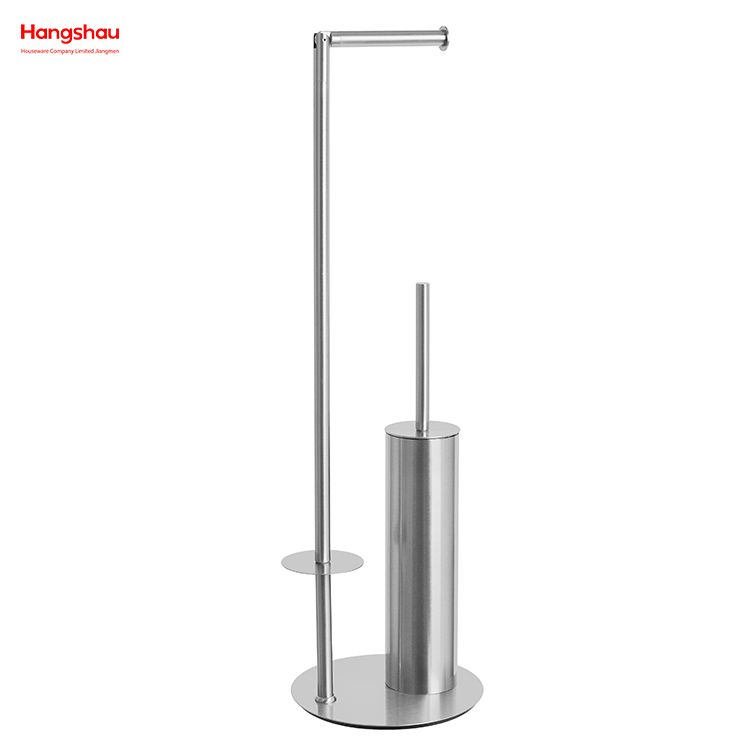 Brushed And Anti-fingerprint Circular Tube Lacquer Spraying Free Standing Stainless Steel Toilet Brush And Paper Holder Standing Metal Toilet Brush Holder Lacquer Spraying 