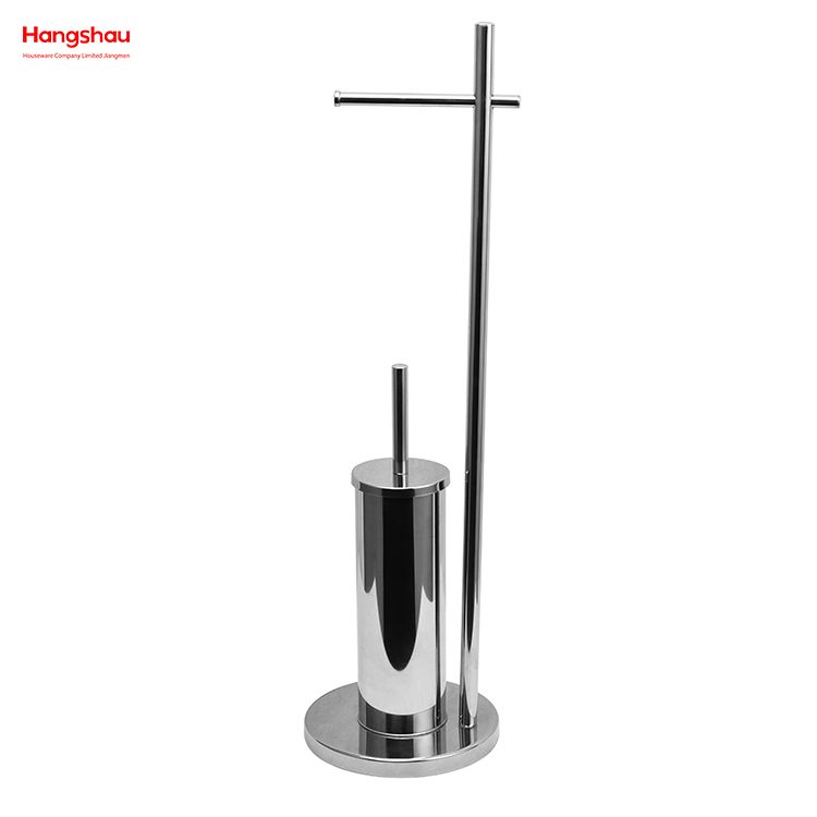 Mirror Polishing Free Standing Stainless Steel Toilet Brush And Paper Holder Standing Metal Toilet Brush Holder 
