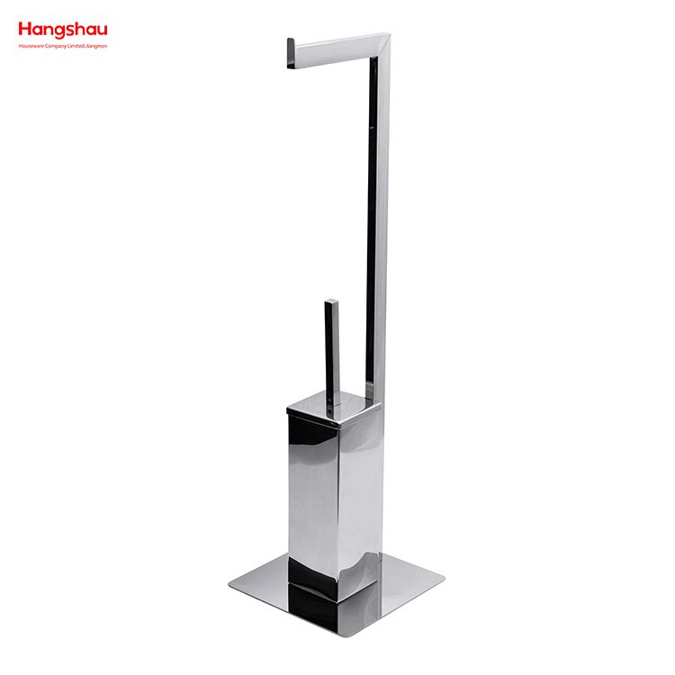 Mirror Polishing Standing Metal Toilet Brush Holder Free Standing Stainless Steel Toilet Brush And Paper Holder 