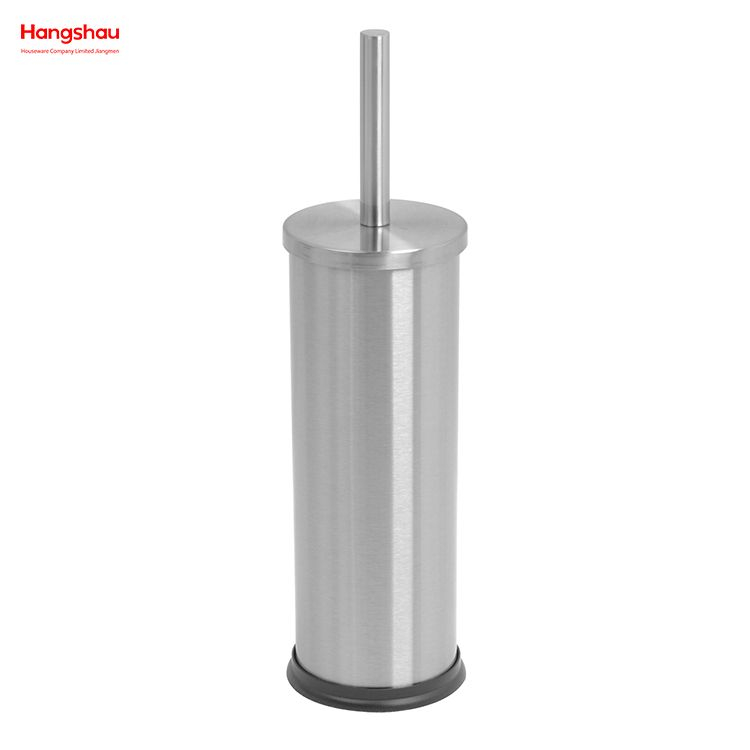 Round Metal Standing Toilet Brush with Holder Plastic Brush Cleaning Set Stainless Steel Matte Bathroom Toilet 