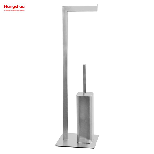 Brushed And Anti-fingerprint Lacquer Spraying Metal Square Tube Toilet Brush Holder Lacquer Spraying Free Standing Stainless Steel Toilet Brush And Paper Holder Standing 