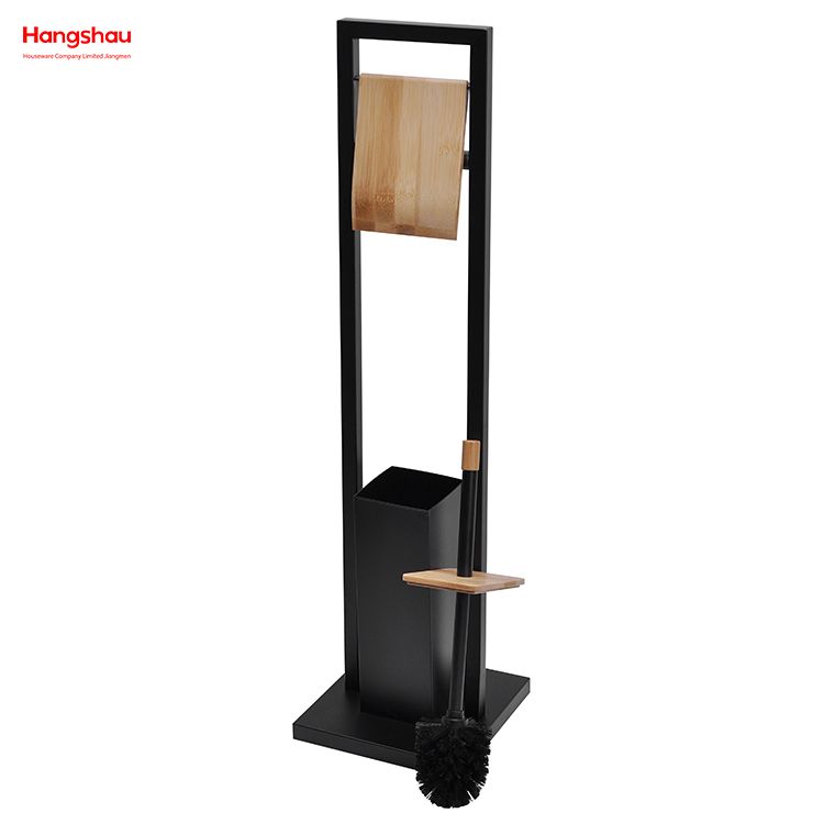 Lacquer Spraying Metal Free Standing Stainless Steel Toilet Brush And Paper Holder Powder Coated Standing Bamboo&Metal Toilet Brush Holder 