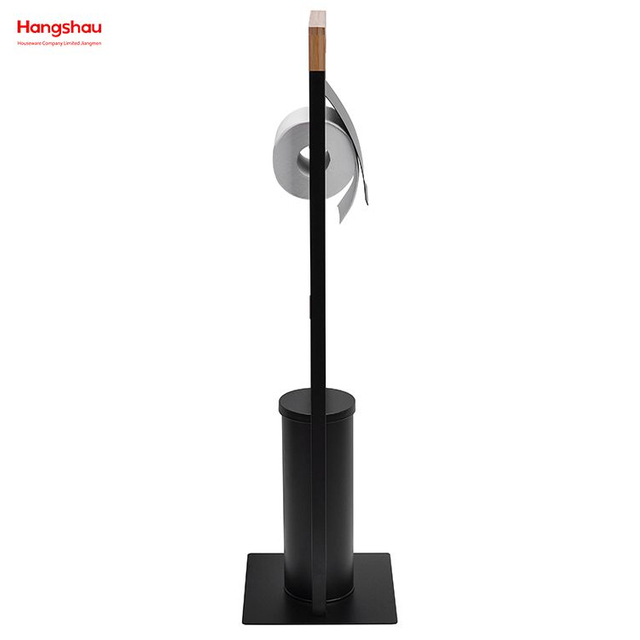 Powder Coated Standing Bamboo&Metal Toilet Brush Holder Lacquer Spraying Metal Free Standing Stainless Steel Toilet Brush And Paper Holder