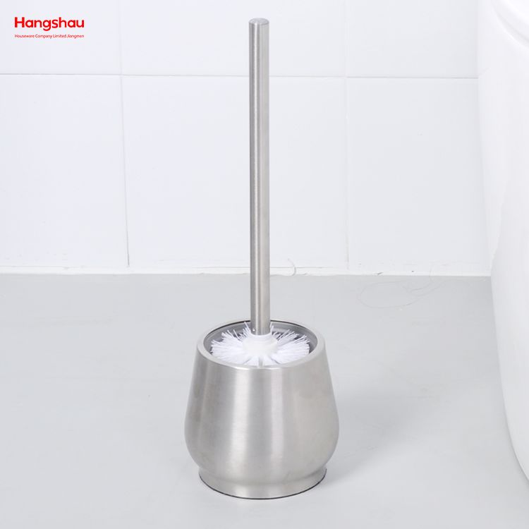 Stainless Steel Matte Bathroom Toilet Standing Metal Toilet Brush with Holder Plastic Brush Cleaning Set