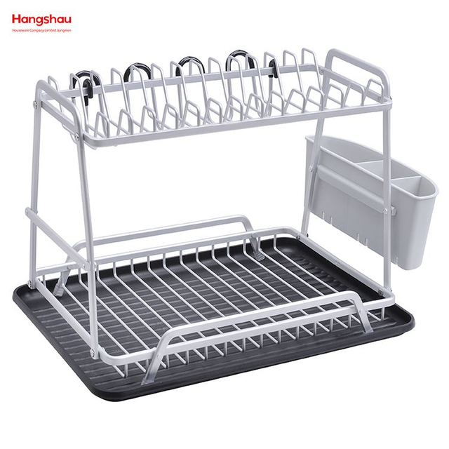 Dish Rack over Sink Organizer Double Deck Metal Drying Dish Tray Rack Stand Dish Rack Kitchen Utensils Storage Aluminum Alloy 