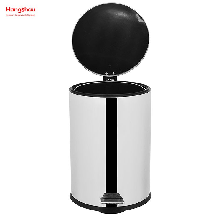 Household Kitchen Bathroom 20L Stainless Steel Polish Trash Can With Foot Pedal Round Mirror Polishing Shape Soft Closing 