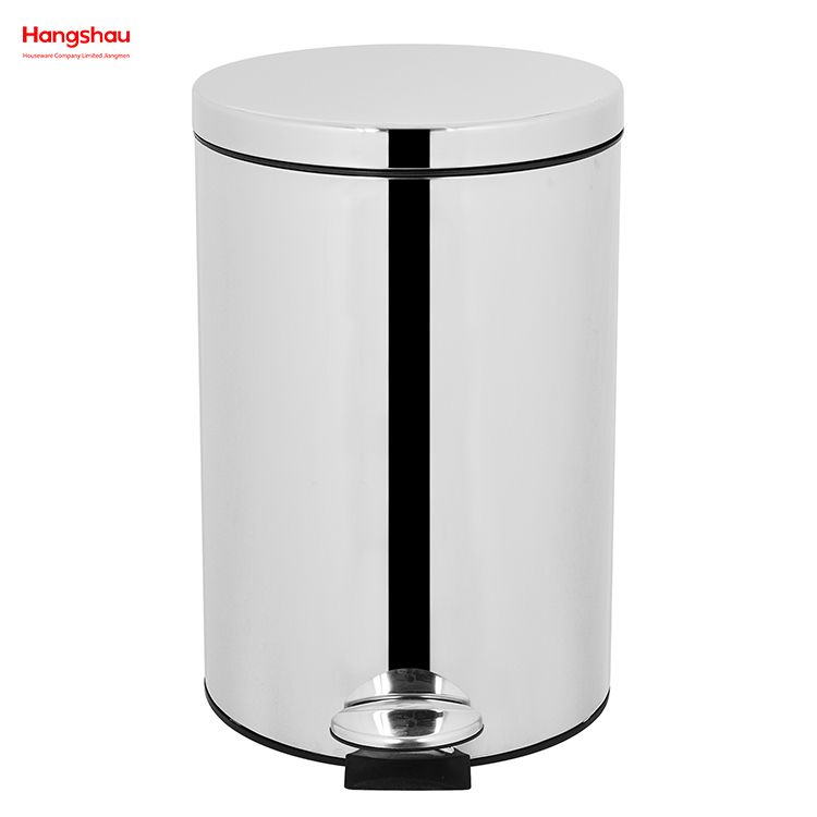 Household Kitchen Bathroom 20L Stainless Steel Polish Trash Can With Foot Pedal Round Shape Mirror Polishing Trash Bin
