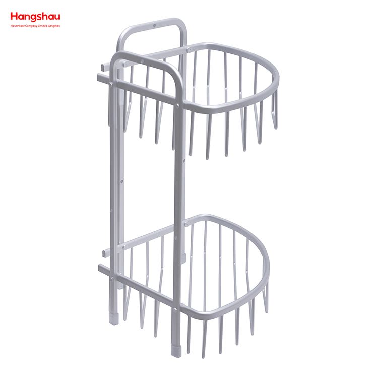 Bath Storage Rack Wall Shelf Mounted 2 Layer Aluminium Bathroom Corner Rack With Metal Shower Caddy
