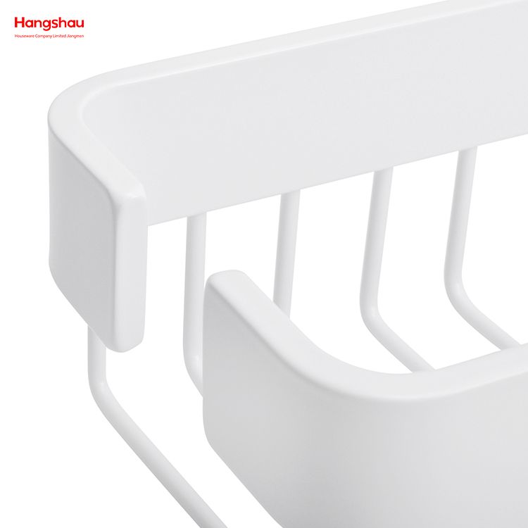 White Rectangular Shape Aluminium Bathroom Corner Rack With Metal Shower Caddy Bath Storage Rack Wall Shelf Wall Mounted Bracket