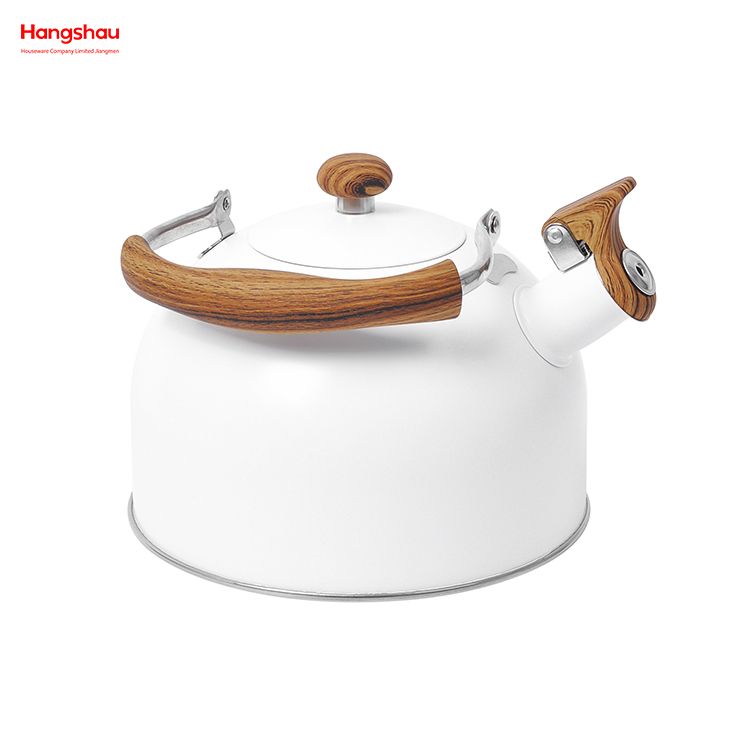 Off-white Tea Kettle Whistling Kettle For Home Hot Water Tea Pot Simulation Wooden Handle Painting Stainless Steel Water Kettle