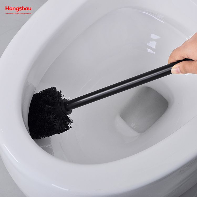 Black Standing Metal Toilet Brush Holder And Paper Holder Powder Coated With Towel Rack Bathroom Cleaning Can Hold Mobile Phone