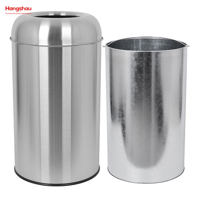 50L Stainless Steel Pop Up Open Top Waste Trash Bin Round Open Top Trash Bin(with Inner Bucket) Hotel Square Outdoor Garden Waste Bin Trash Can 