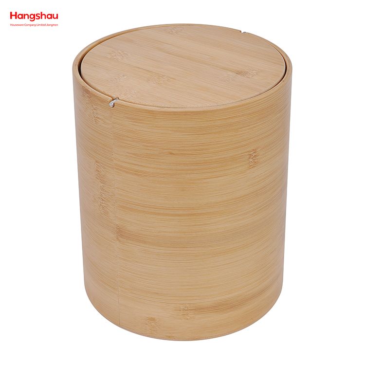 Trash Can With Swing-lid Wastebasket Made Of Bamboo Outdoor Garbage Can Waste Bin For Home Office Bathroom Kitchen