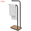 Iron Double-Bar Towel Rack Bathroom Towel Rack Floor-Standing Towel Rack Bamboo Base Towel Rack