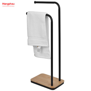 Iron Double-Bar Towel Rack Bathroom Towel Rack Floor-Standing Towel Rack Bamboo Base Towel Rack