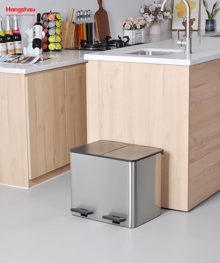 30L Outdoor Stainless Steel Environment protection Classification Trash Can Kitchen Garbage Classification Waste Cafeteria Sorting Garbage Bins 
