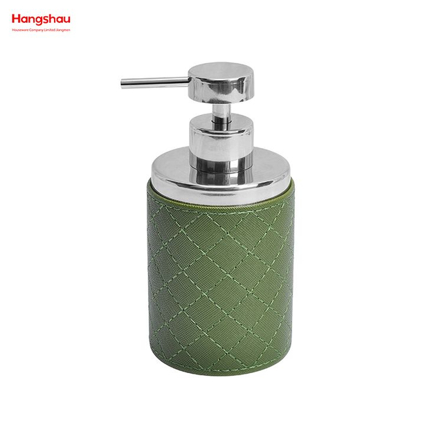 Stainless Steel Complete Bathroom Lotion Bottle Dispenser Foam Pump Soap Bottle Synthetic Leather Bathroom Accessories Luxury Artificial Leather Decorate Set 