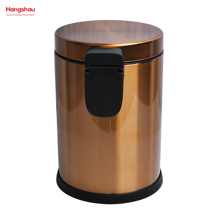 Household Bathroom Stainless Steel Brushed And Bronze Lacquer Spraying 3L Pedal Trash Bin With Cover Closing Slowly And Mutely Round Trash Bin Waste Bin Dustbin