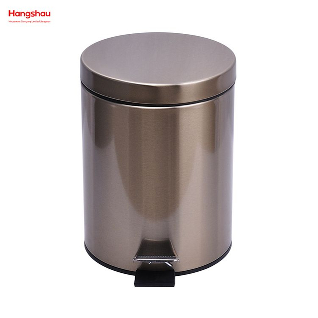 5L Stainless Steel Bedroom Household Round Pedal Bin Office Bathroom Simple Dustbin Garbage Can Round Foot Pedal Dust Bins