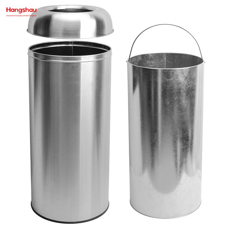 70L Stainless Steel Round Open Top Trash Bin(with Inner Bucket) Hotel Square Outdoor Garden Waste Bin Trash Can Black Pop Up Open Top Waste Trash Bin