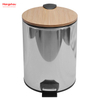 5L Bamboo Polish Kitchen Waste Bins Bathroom Household Stainless Steel Trash Can Bamboo Mirror Reflection Polishing Round Pedal Bin 