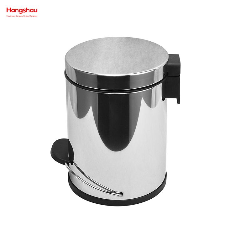 5L Bathroom Mirror Polishing Round Pedal Bin Stainless Steel Trash Can Household Polish Kitchen Waste Bins 