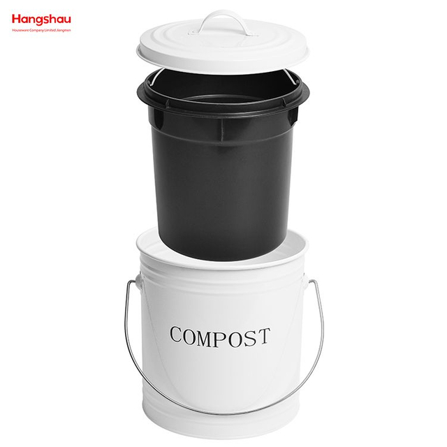 5L Wholesale Indoor Home Kitchen Galvanized Metal Round Food Compostable Container Compost Waste Bin With Handle