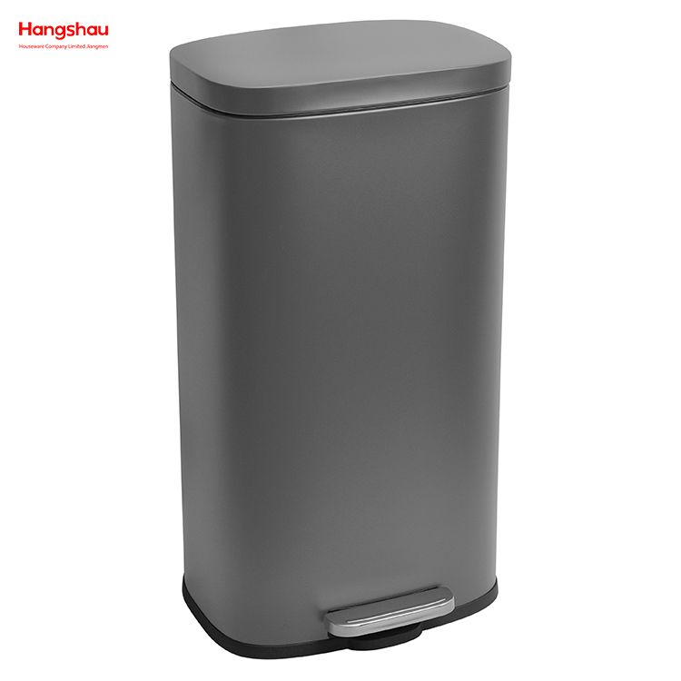 30L Cafeteria Custom Colorful Rectangular Silent Closing Foot Pedal Dustbin Lobby Stainless Steel Garbage Trash Bin For Kitchen waste Office Trash Can
