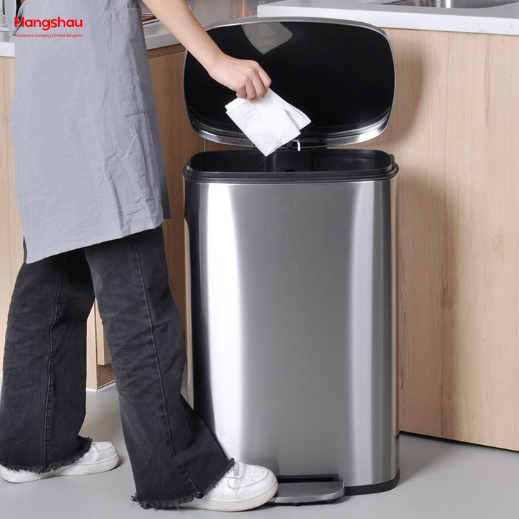 Hotel 50L Rectangular Commercial Litter Bin Trash Container Shopping Mall Trash Bin Stainless Steel