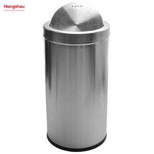 90L Stainless Steel Round Swing Lid Push Bin(with Inner Bucket) Outdoors Community Street Roadside Cafeteria Garbage Bins Stainless Steel Swing Lid Garbage Can Trash Can