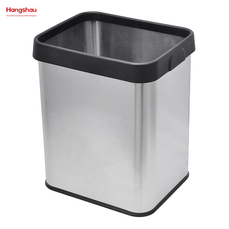 26L Stainless Steel Square Bin Open Top Dustbin Household Kitchen Bar Opening Simple Trash Bin without Lid Garbage Bin 