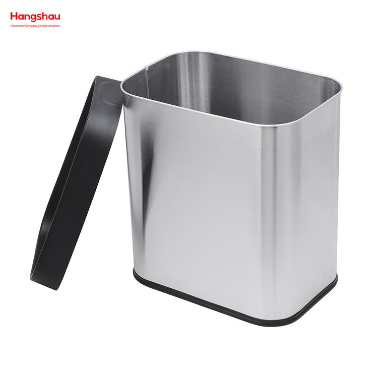 13L Stainless Steel Open Top Dustbin Square Bin Household Kitchen Bar Opening Simple Trash Bin without Lid Garbage Bin 