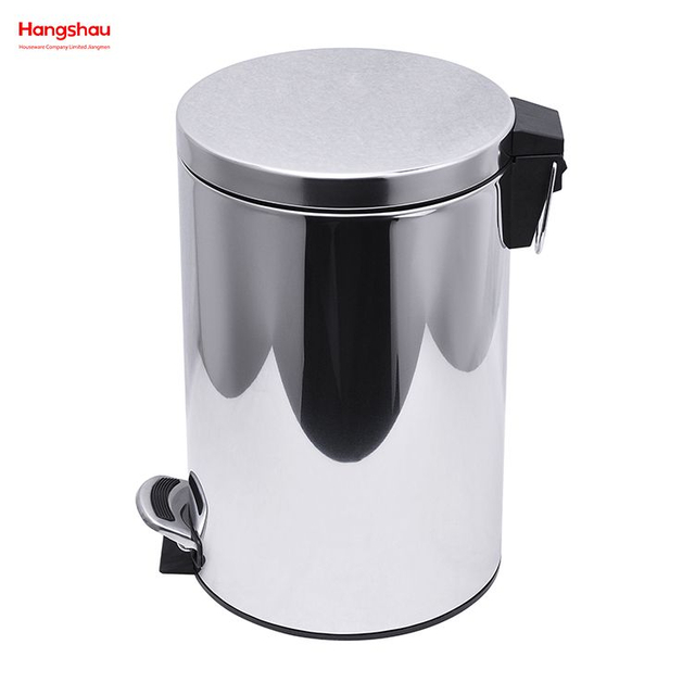 12L Household Kitchen Bathroom Round Stainless Steel Polish Trash Can With Foot Pedal Trash Bin Garbage Can Mirror Polishing Shape Soft Closing Waste Bin Dustbin 