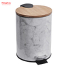 3L Metal Morden Style Dustbin Garbage Can Bamboo Lid Powder Coating For Indoor Trash Can Household Stripe Printing Pedal Waste Bin Bamboo DustBin Bathroom Trash Can 