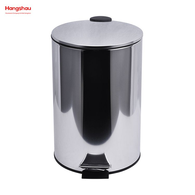12L Household Kitchen Bathroom Stainless Steel Polish Trash Can With Foot Pedal Round Mirror Polishing Shape Soft Closing 