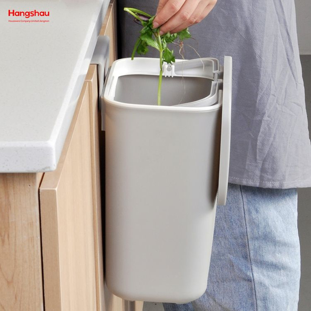 9L Wall Mounted Kitchen Waste Bin Logo Custom Garbage Bin Pp Household Hanging Storage Trash Can With Lid For Cabinets