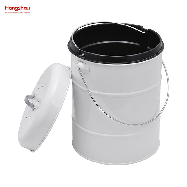 Waste Bin with Handle Open Top Trash Bin Lid Detached From Compost Bin Household Kitchen Round Food Compostable Compost Bin 