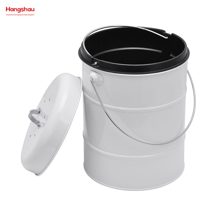 Waste Bin with Handle Open Top Trash Bin Lid Detached From Compost Bin Household Kitchen Round Food Compostable Compost Bin 