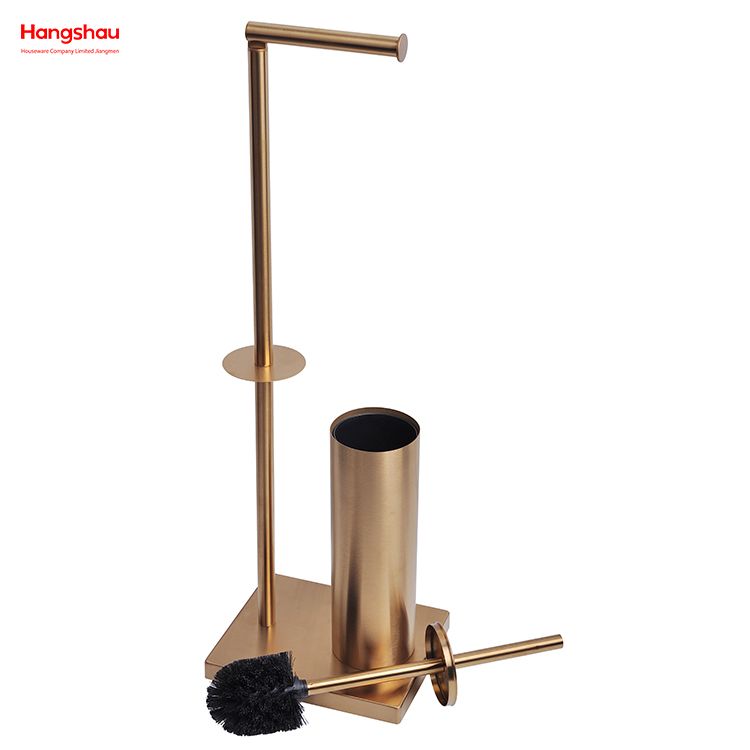 Aureate Lacquer Spraying Free Standing Stainless Steel Toilet Brush And Paper Holder Standing Brushed And Anti-fingerprint Lacquer Spraying Metal Toilet Brush Holder 