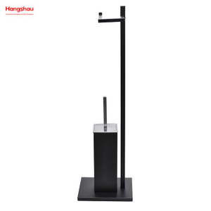 Black Powder Coated Metal Free Standing Toilet Brush And Paper Holder Standing Metal Toilet Brush Holder