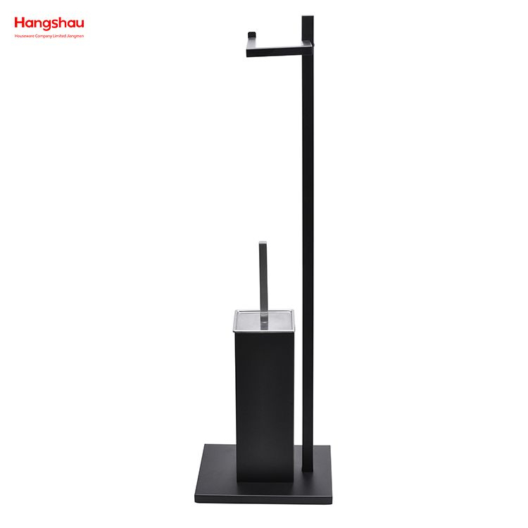 Black Powder Coated Metal Free Standing Toilet Brush And Paper Holder Standing Metal Toilet Brush Holder