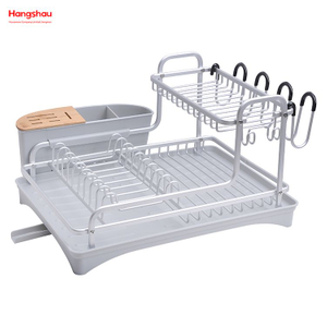 Kitchen Utensils Storage Aluminum Alloy Dish Rack over Sink Organizer Stand Dish Rack Cup Holder Double Deck Metal Drying Dish Tray Rack 