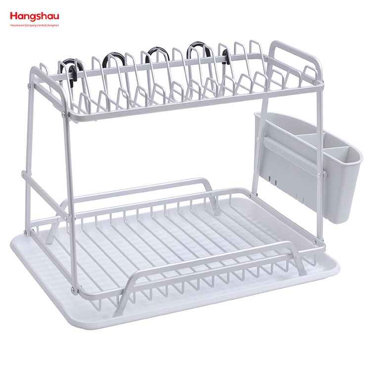 Kitchen Utensils Storage Aluminum Alloy Dish Rack over Sink Organizer Double Deck Metal Drying Dish Tray Rack Stand Dish Rack 