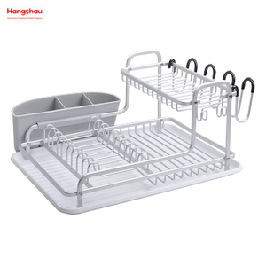 Kitchen Double Deck Aluminum Stand Dish Rack Cup Holder Alloy Dish Rack over Sink Organizer Metal Drying Dish Tray Rack