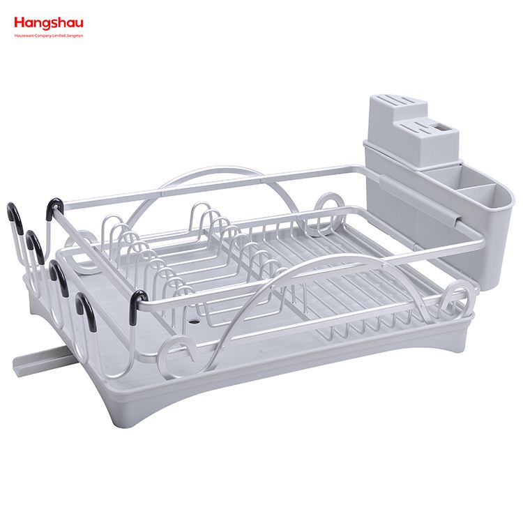 Countertop Dish Rack Cup Holder Alloy Dish Rack over Sink Organizer Metal Drying Dish Tray Rack Kitchen Double Deck Aluminum Stand Dish Rack 