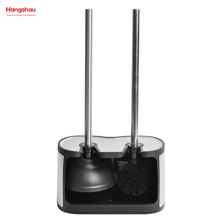 Economical Toilet Brush And Plunger Set Combo Stainless Steel Matte Bathroom Toilet Standing Metal Toilet Brush with Holder Plastic Brush Cleaning Set