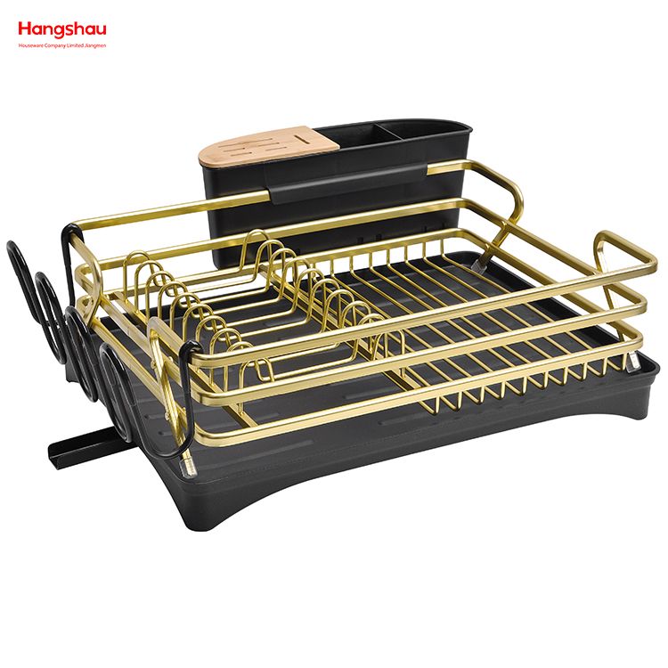 Metal Drying Plastic Dish Tray Rack Kitchen Stand Dish Rack Countertop Dish Rack Cup Holder Black Golden Aluminum Alloy Dish Rack over Sink Organizer 
